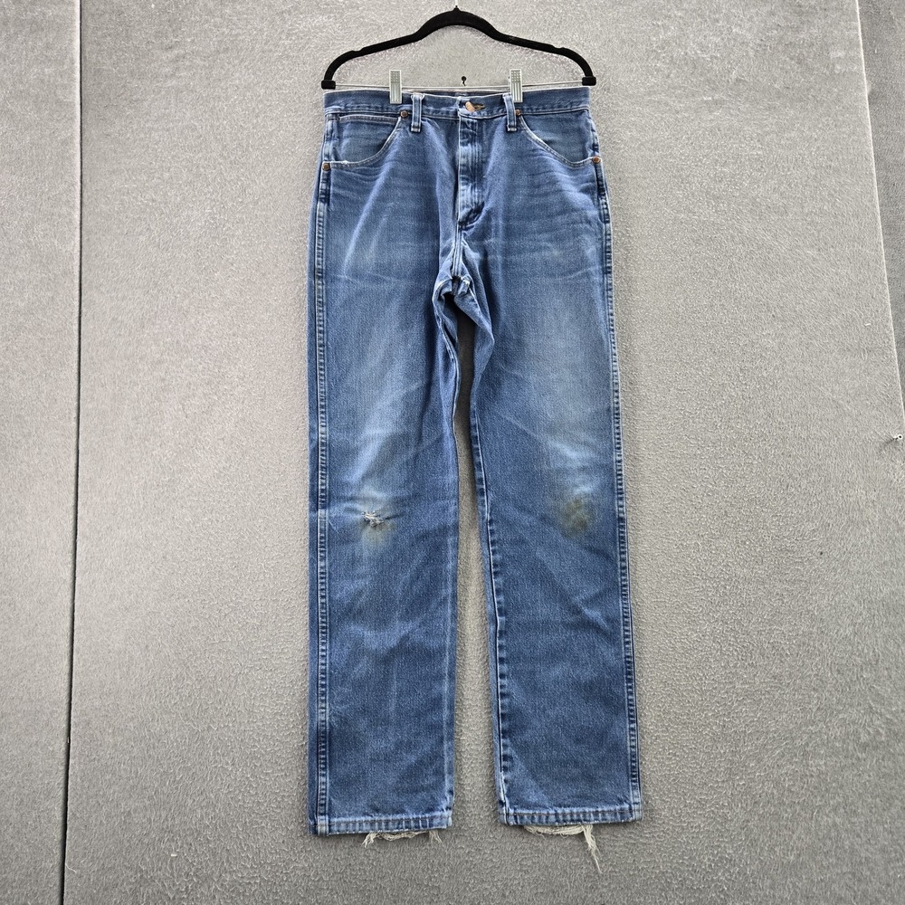 Wrangler Men Jeans 33X34 Blue Denim 13MWZ Cowboy Cut Original Fit Logo READ